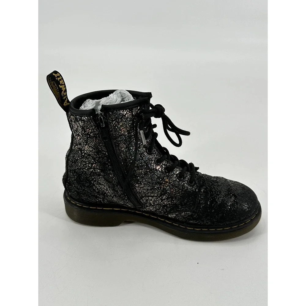 Lot of 2 Dr Martens 1460J Black Leather & Metallic Mid Combat Boot Junior Size 3